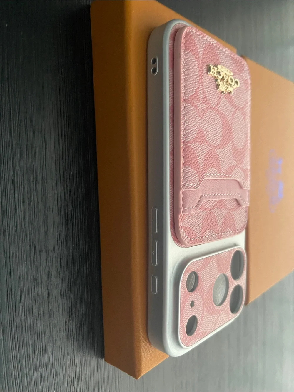 iPhone 17 pro Coach Pink  Card Phone Case with Gold Logo
